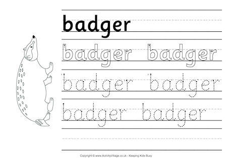 Badger Handwriting Worksheet