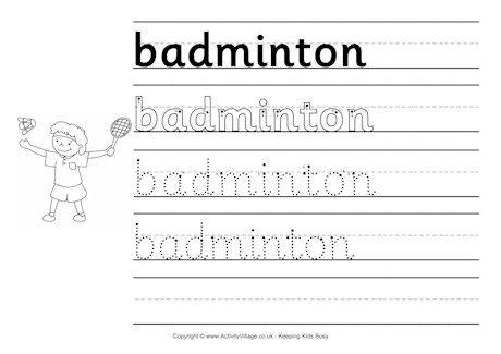 Badminton handwriting worksheet