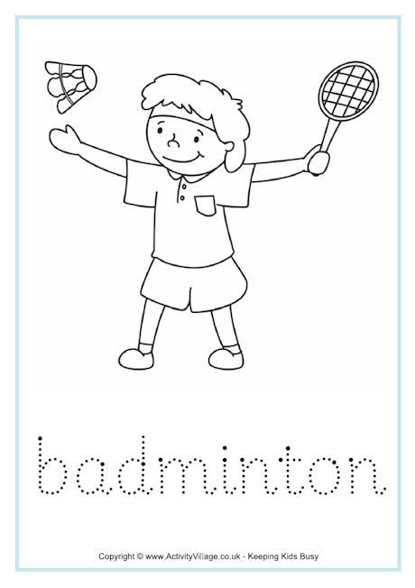 Badminton tracing worksheet