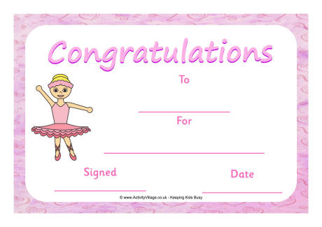 Ballet certificate - congratulations