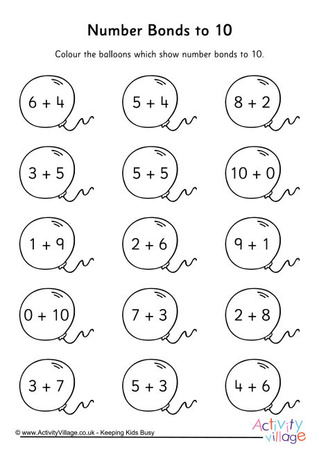 balloon-number-bonds-to-10-worksheet