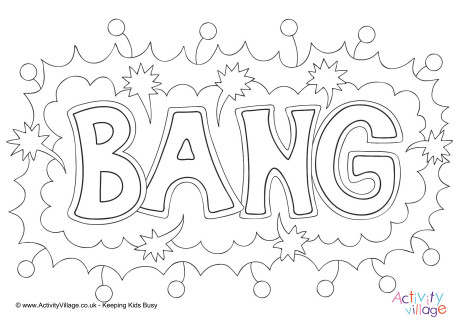 Bang colouring page
