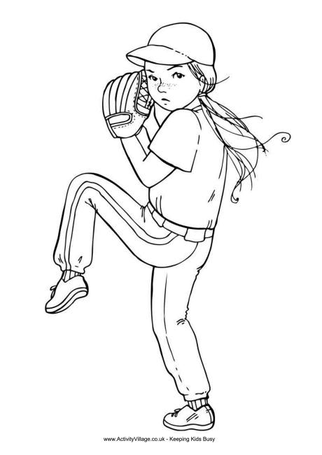 Baseball girl colouring page 2