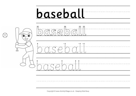 Baseball handwriting worksheet