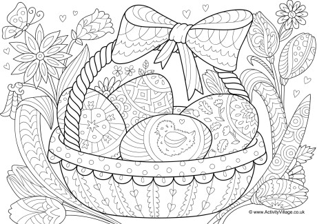 Basket of Easter eggs colouring page