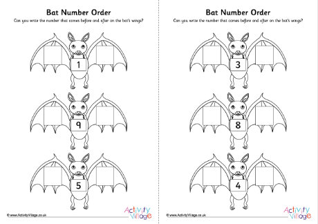 Bat number order worksheet set 1