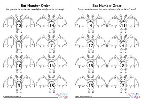 Bat number order worksheet set 2
