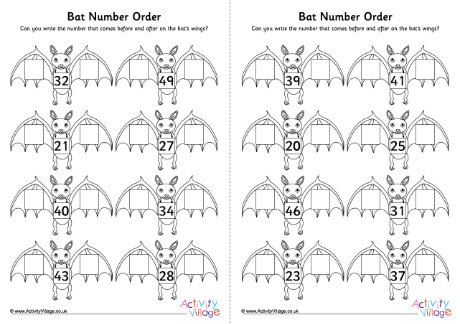 Bat number order worksheet set 3