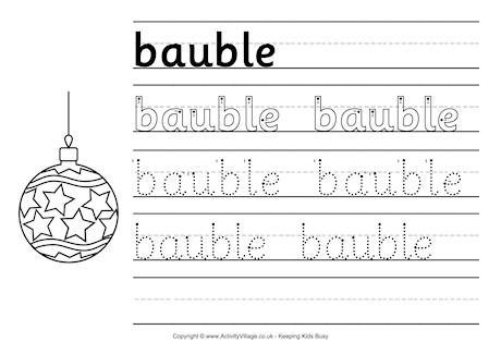 Bauble handwriting worksheet