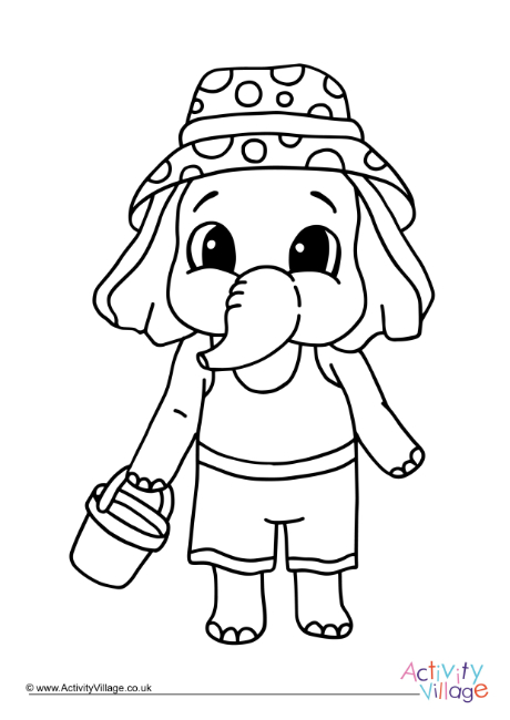 Beach elephant colouring page 1