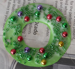 Beaded wreath left to dry