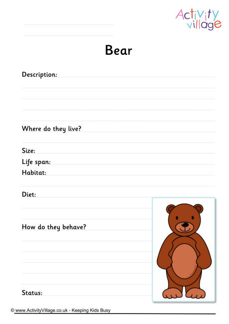 Bear Worksheet