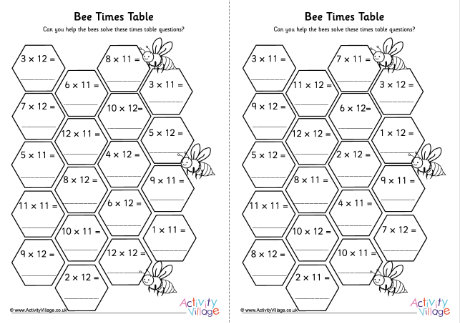Bee hive times table worksheets 4