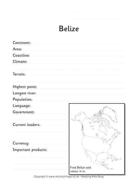 Belize Fact Worksheet