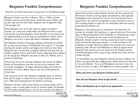 Benjamin Franklin Comprehension