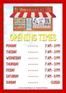 Betty's Bakery Role Play Printables