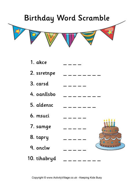 Birthday word scramble