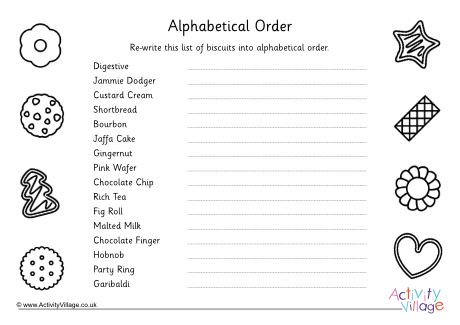 Biscuits alphabetical order