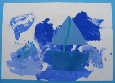 Summer collage - boat study in blue
