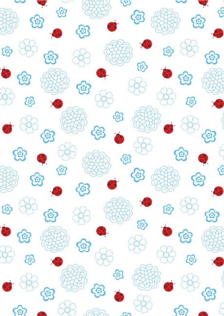 Blue flowers and ladybugs scrapbook paper