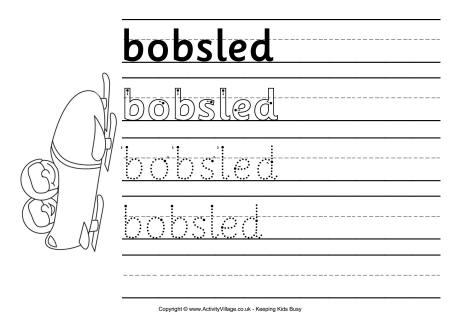 Bobsled handwriting worksheet