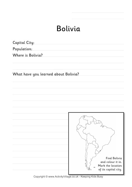 Bolivia worksheet