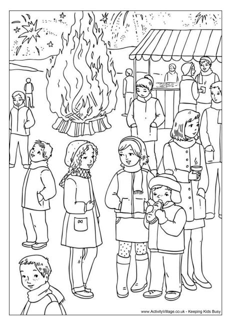 Bonfire Night colouring page 1