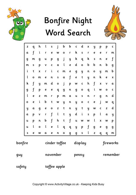 Bonfire Night word search