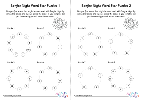 Bonfire Night word star puzzles - 4 per page Bonfire Night word star puzzles - 4 per page