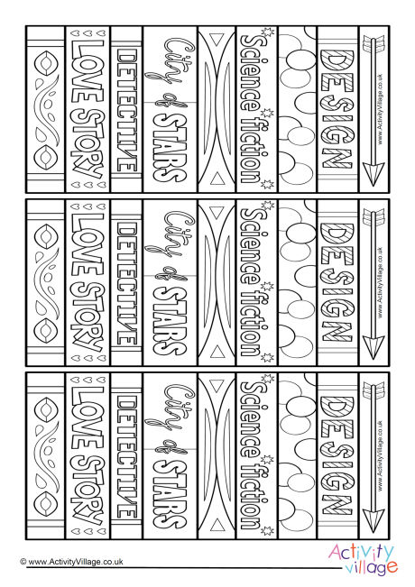 Bookshelf colouring bookmarks 1
