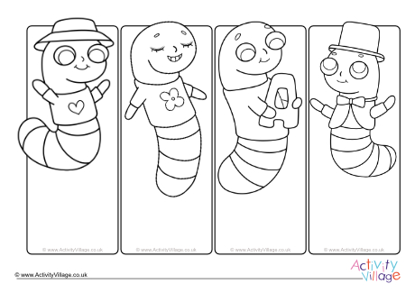 Bookworm colouring bookmarks Bookworm colouring bookmarks