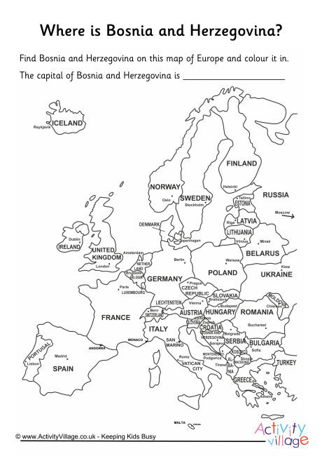 Bosnia and Herzegovina Location Worksheet
