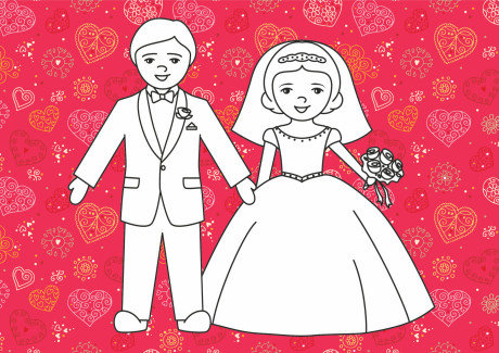 Bride and groom colour pop colouring page