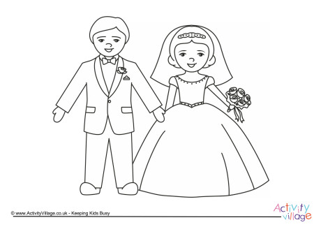 Bride and groom colouring page 2