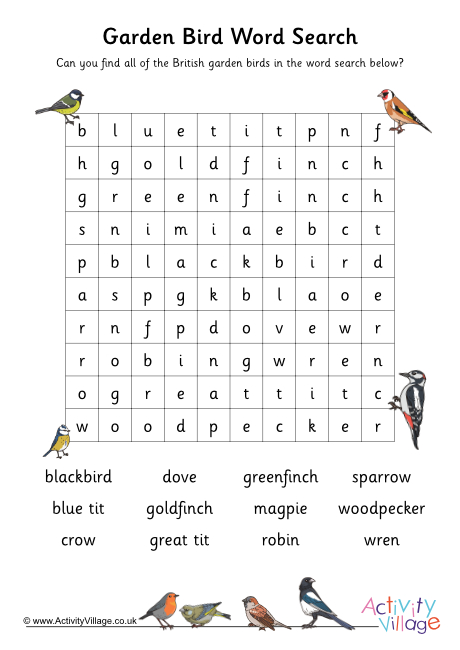 British Garden Bird Word Search