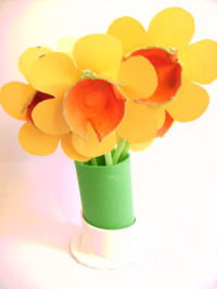 Handmade daffodils in leek vase for St David's Day