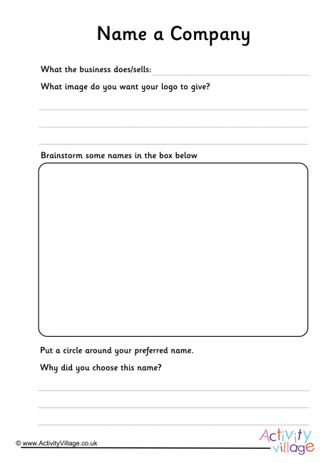 Business Name Design Worksheet
