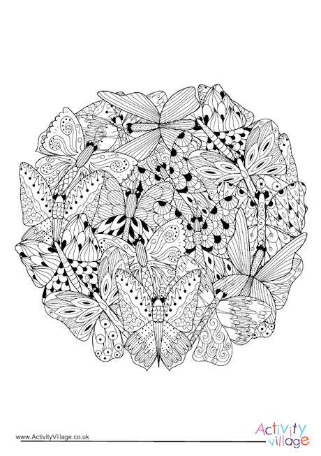 Butterflies circle colouring page