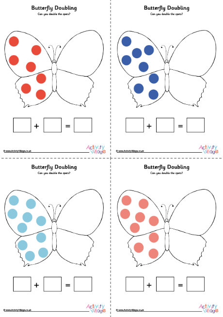 Butterfly double the spots worksheets to 20