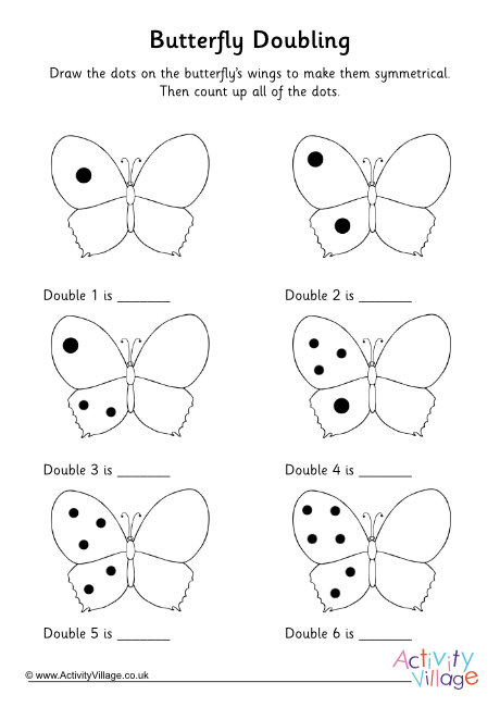 Butterfly doubling to 12 worksheet