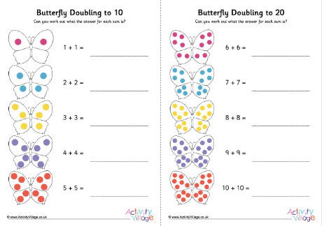 Butterfly doubling to 20 worksheet