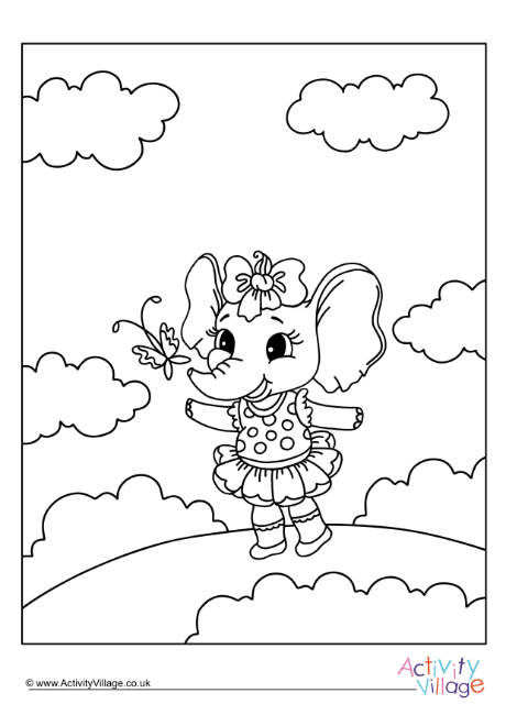 Butterfly Elephant Colouring Page 2