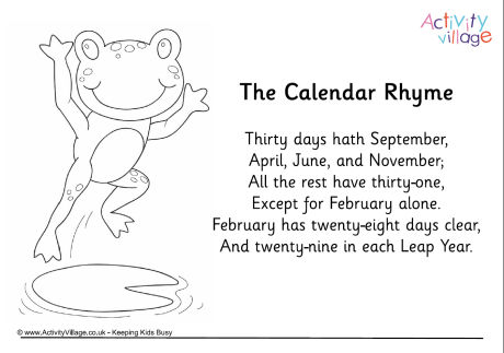 Calendar rhyme colouring page