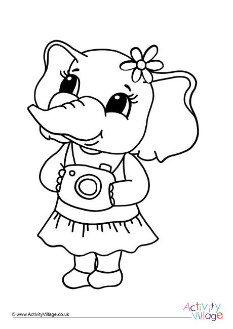 Camera Elephant Colouring Page 1