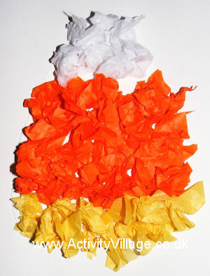 Candy corn tissue paper collage