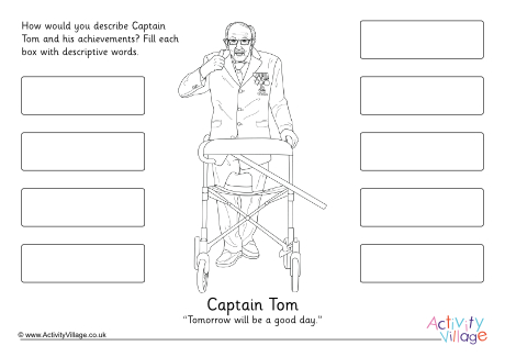 Captain Tom descriptive words worksheet