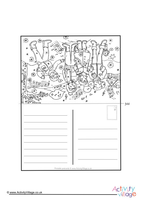 Carol Singers Colouring Postcard Carol Singers Colouring Postcard