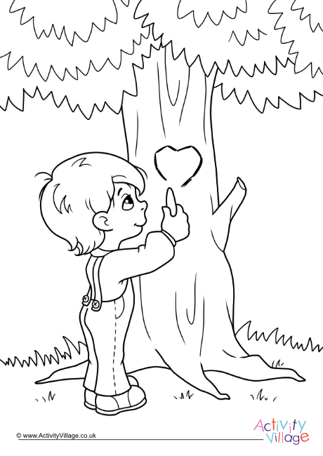 Carving a heart colouring page
