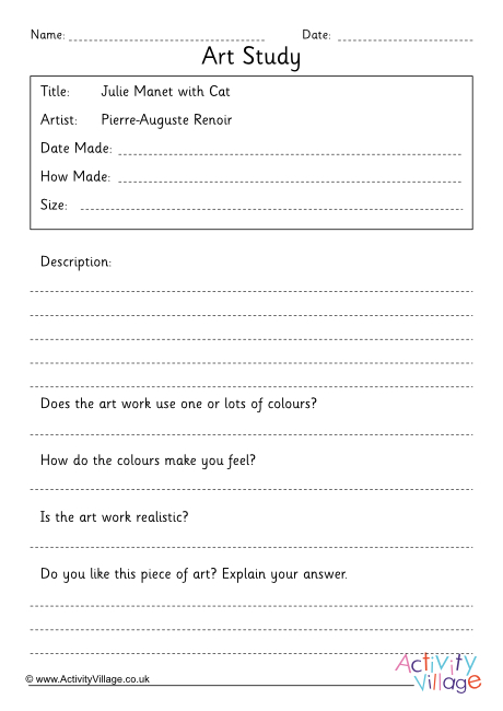 Cat Art Study Worksheet 