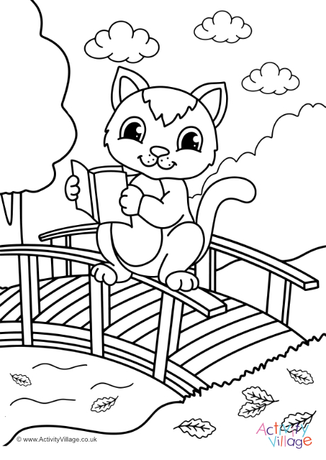 Cat Reading Colouring Page